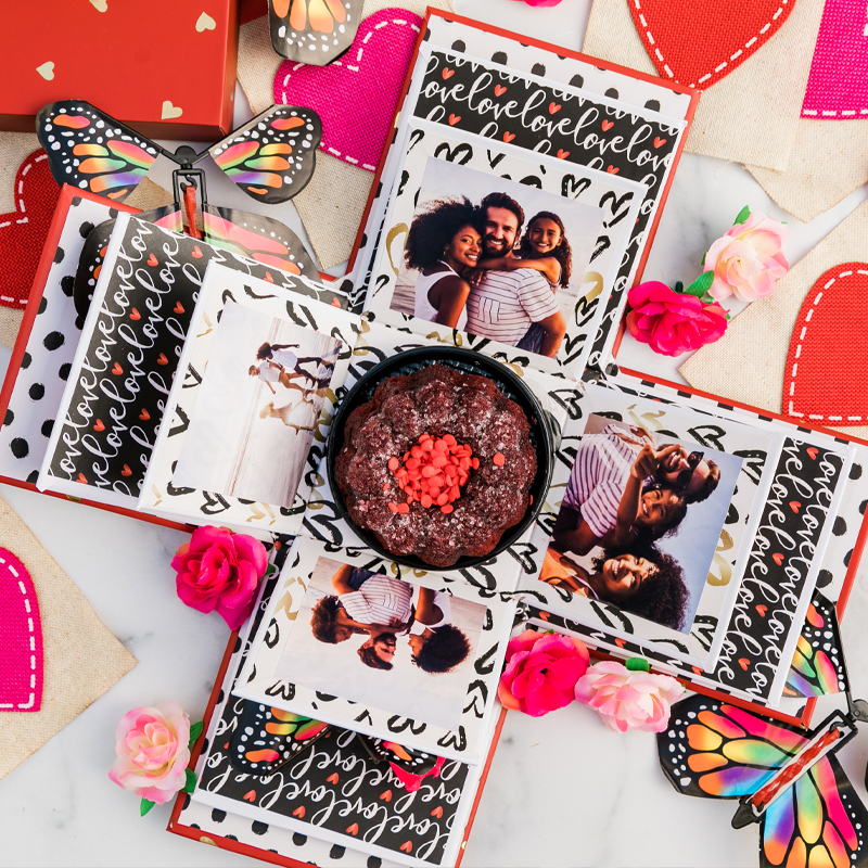 Valentine's Cake Explosion Box with Butterfly Surprise Delivery